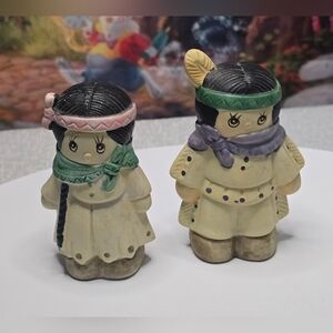 Vintage Salt & Pepper Shakers Native American Girl & Boy Porcelain/Ceramic-Read